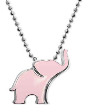 Alex Woo Pink Enamel Elephant 16" Pendant Necklace In Sterling Silver