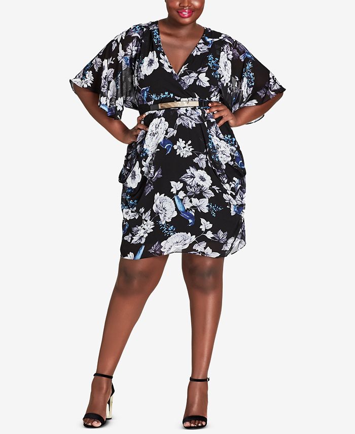 City Chic Trendy Plus Size Printed Belted Dress - Macy's