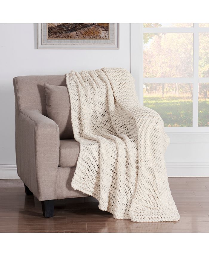 Chunky Knitted Olive Acrylic Throw Blanket