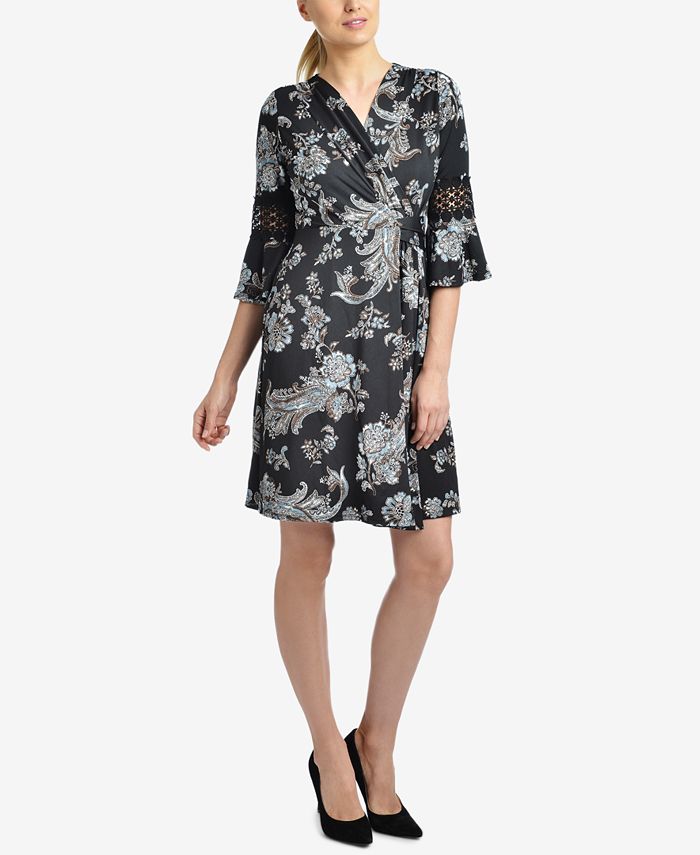 NY Collection Petite Printed Faux-Wrap Dress - Macy's