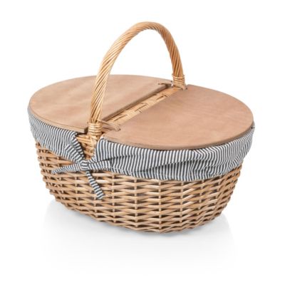 Country Navy & White Striped Picnic Basket