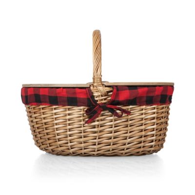 Country Red & Black Buffalo Plaid Picnic Basket