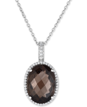 image of Smoky Quartz (15 ct. t.w.) and White Topaz (3/8 ct. t.w.) Large Oval Pendant Necklace in Sterling Silver