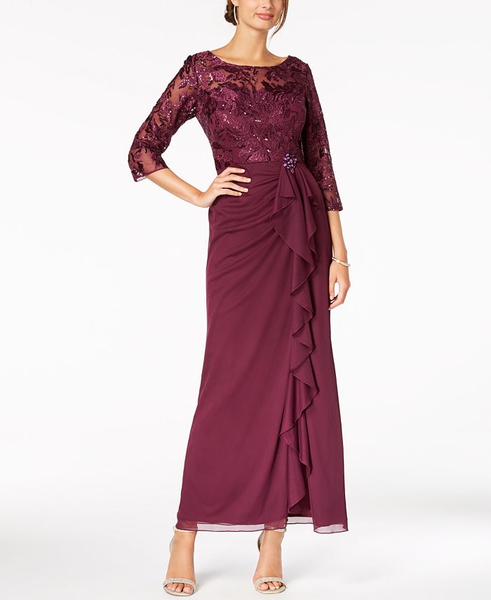 Alex Evenings Sequined Embroidered Ruffle Gown & Reviews - Dresses ...
