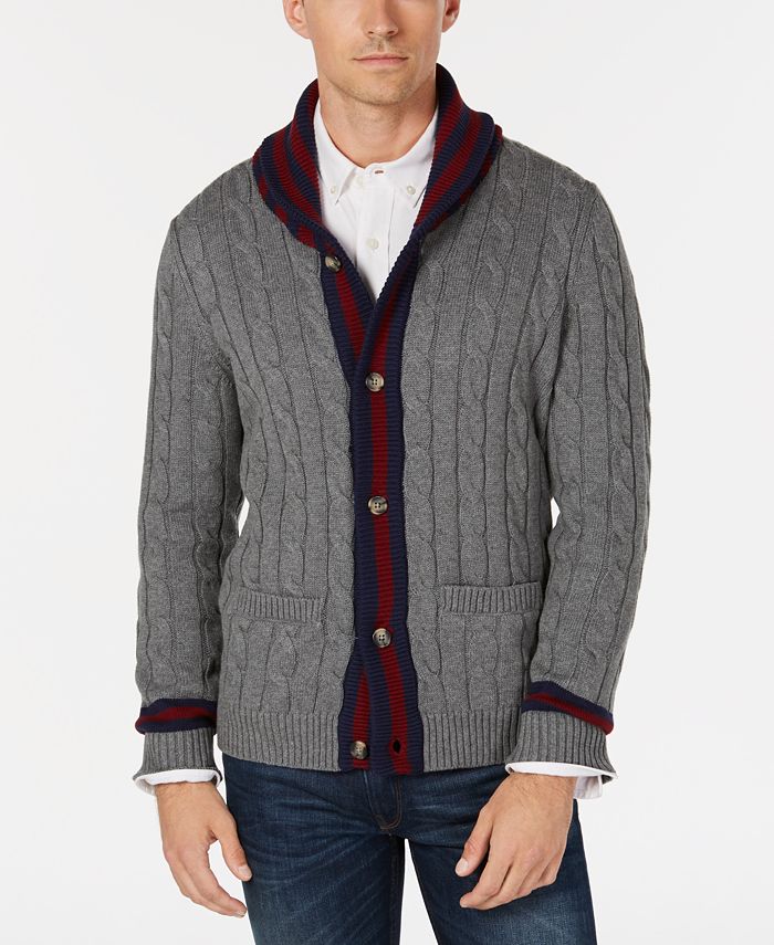 Club Room Men's Contrast Shawl-Collar Cardigan Sweater, Created for ...