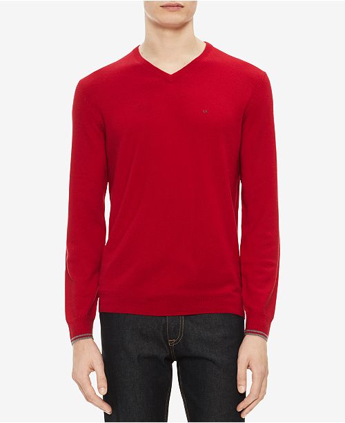 Calvin Klein Men's Solid ExtraFine Merino VNeck Sweater & Reviews