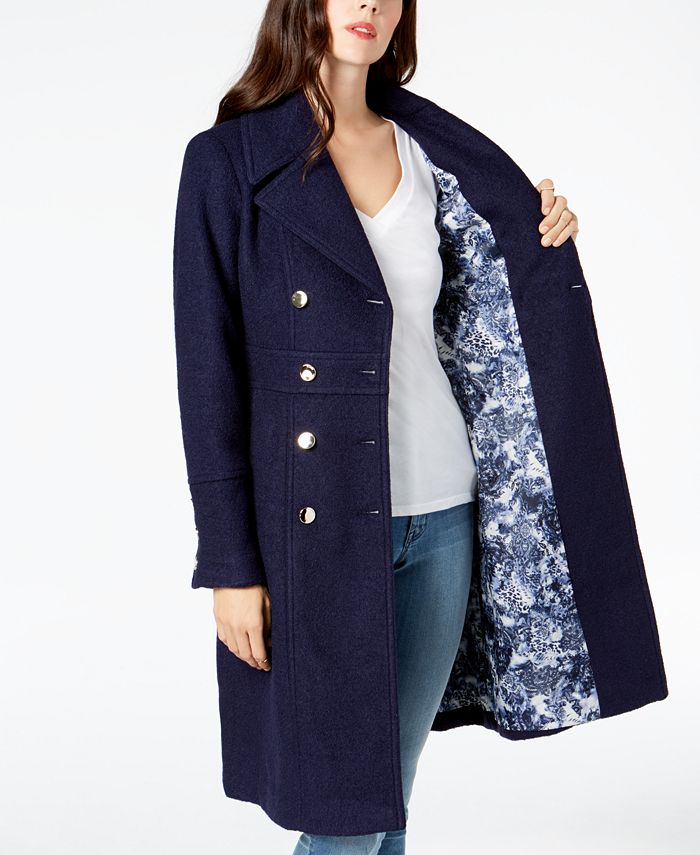 GUESS Double-Breasted Walker Coat - Macy's