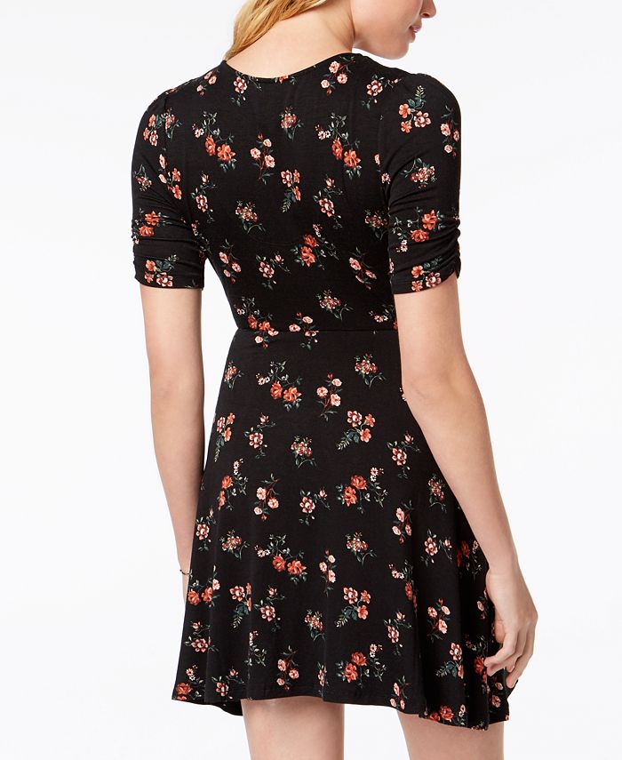 American Rag Juniors'' Floral-Print Pintuck Dress Black Size Medium