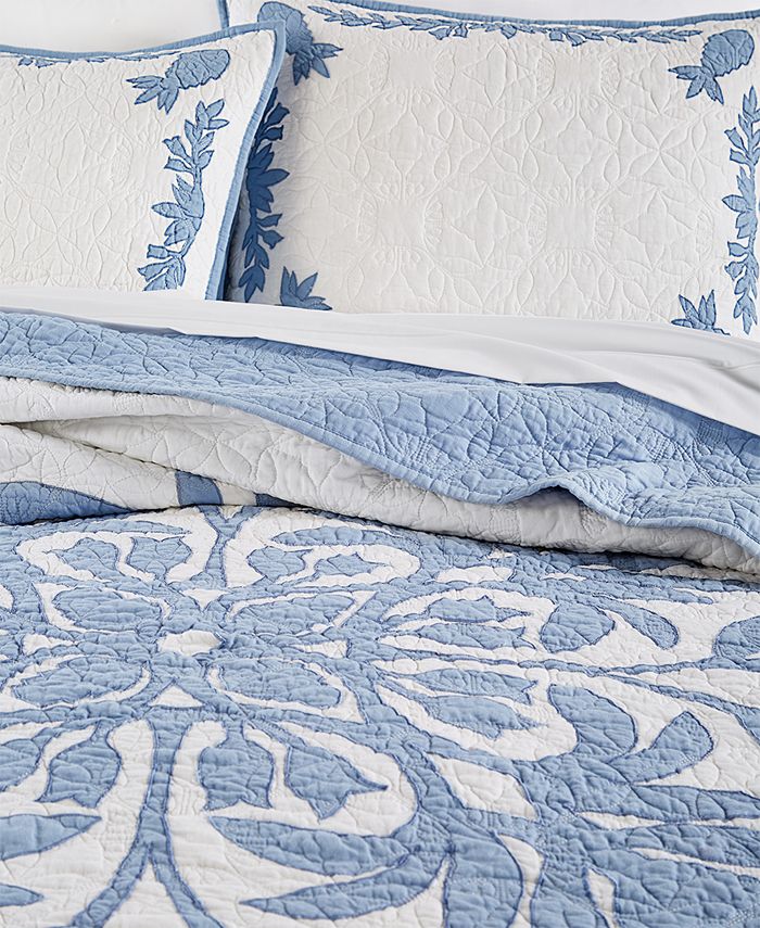Martha Stewart Collection Aloha Blue Cotton Reversible King Quilt