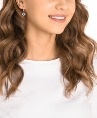 Rose Gold-Tone Crystal Evil Eye Small Hoop Earrings  s