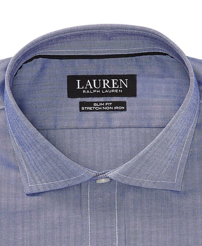Ralph Lauren Men's Slim Fit No Iron Cotton Dress Shirt Blue Size 17.5X34X35
