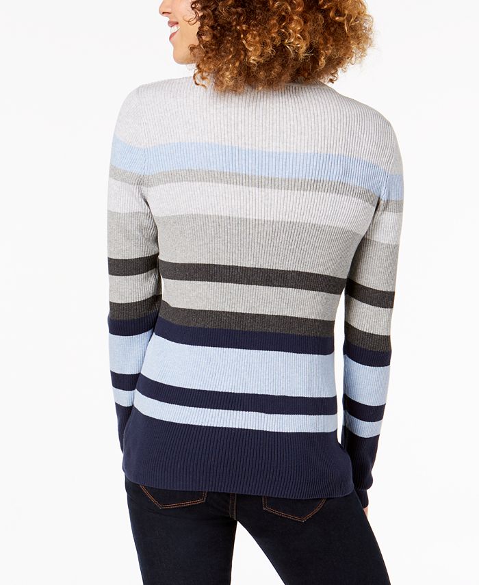 Karen Scott Cotton Ribbed-Knit Striped Sweater, Created for Macy's - Macy's