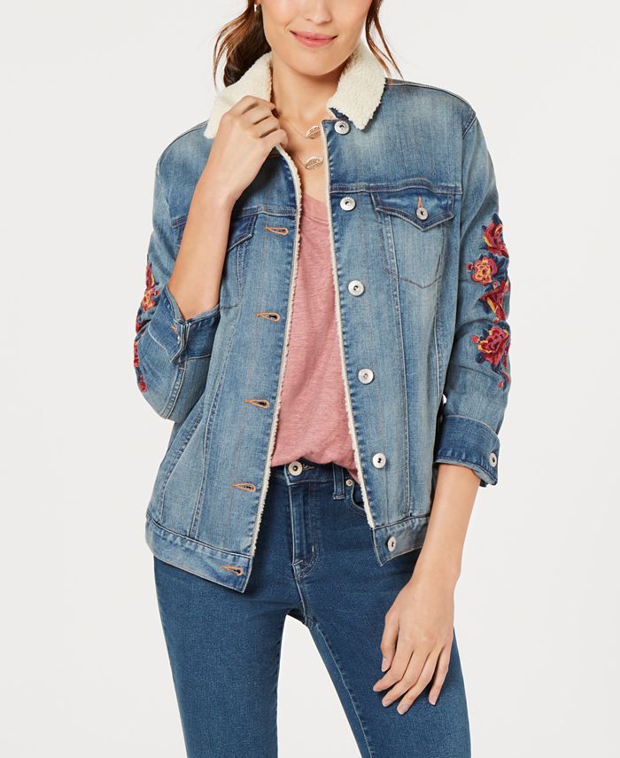 Style & Co Petites Embroidered Trucker Jacket, Created for Macy's - Macy's