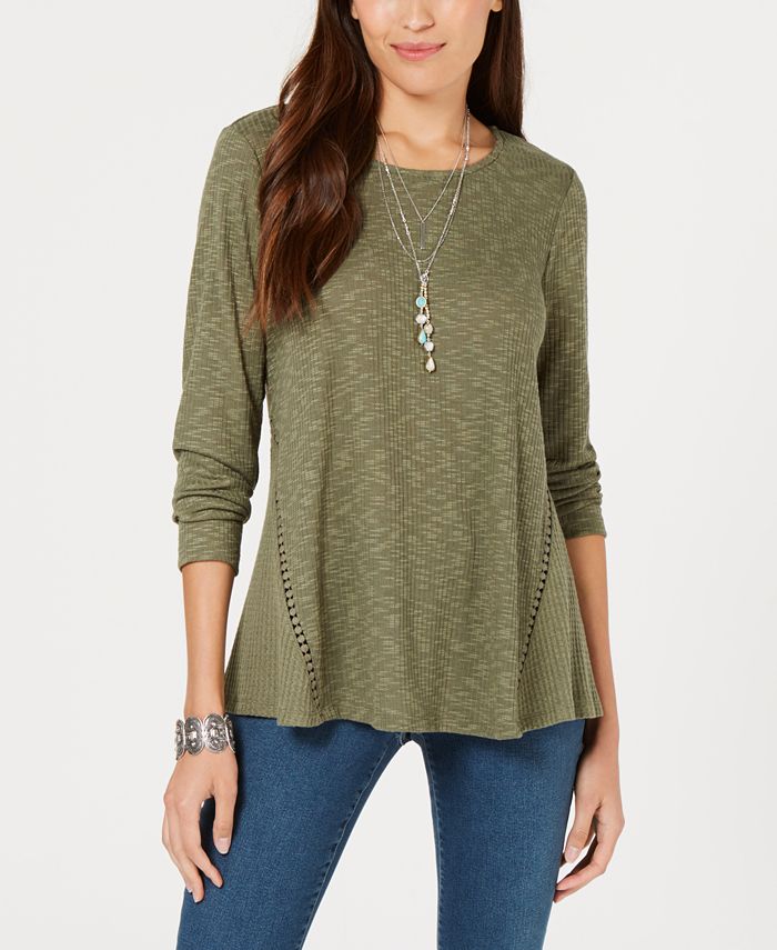 Style & Co Petite Waffle-Knit Open-Trim Top, Created for Macy's - Macy's