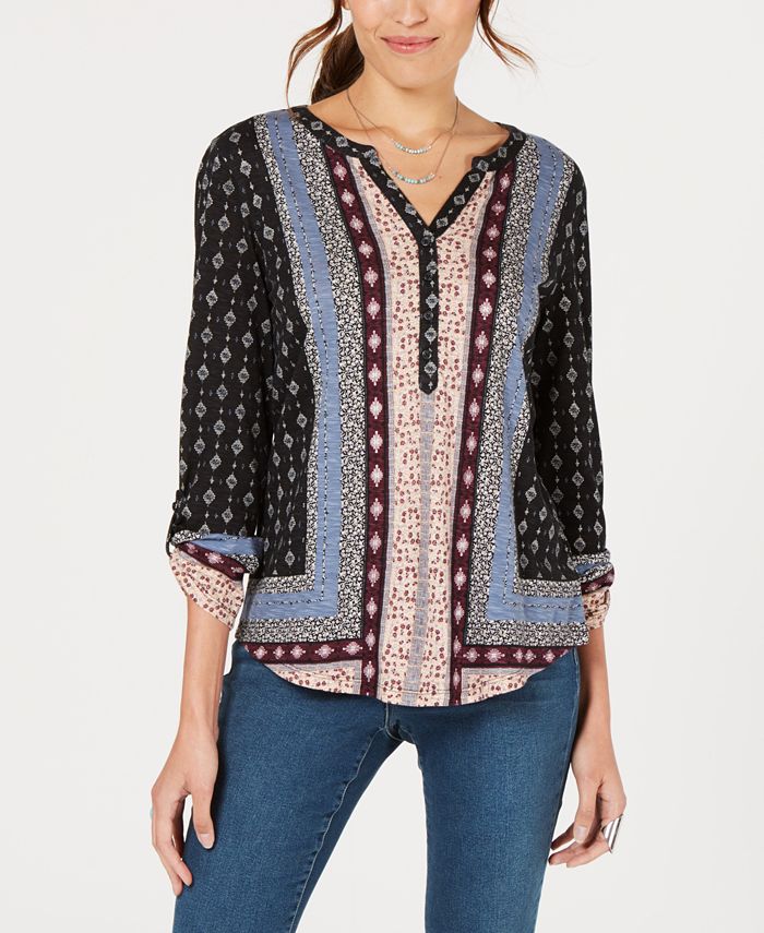 Style & Co MixedPrint RollTabSleeve Top, Created for Macy's Macy's