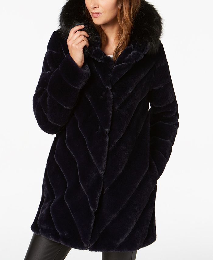 Calvin Klein Hooded Faux-Fur Coat & Reviews - Coats & Jackets - Women ...