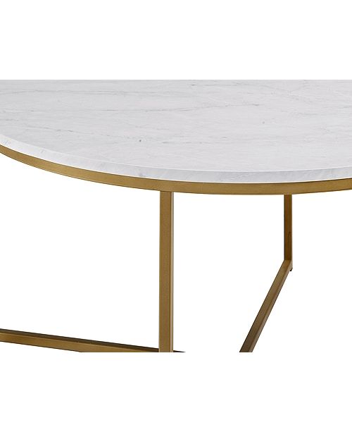 Walker Edison 36" White Faux-Marble Coffee Table with Gold ...