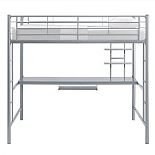 Premium Metal Full Size Loft Bed with Wood Workstation - Silver