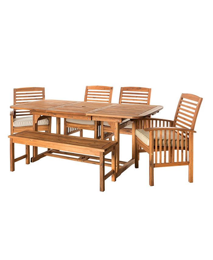 Walker Edison 6 Piece Acacia Wood Outdoor Patio Dining Set With Cushions Brown Reviews Home Macy S - 6 Piece Acacia Wood Patio Dining Set
