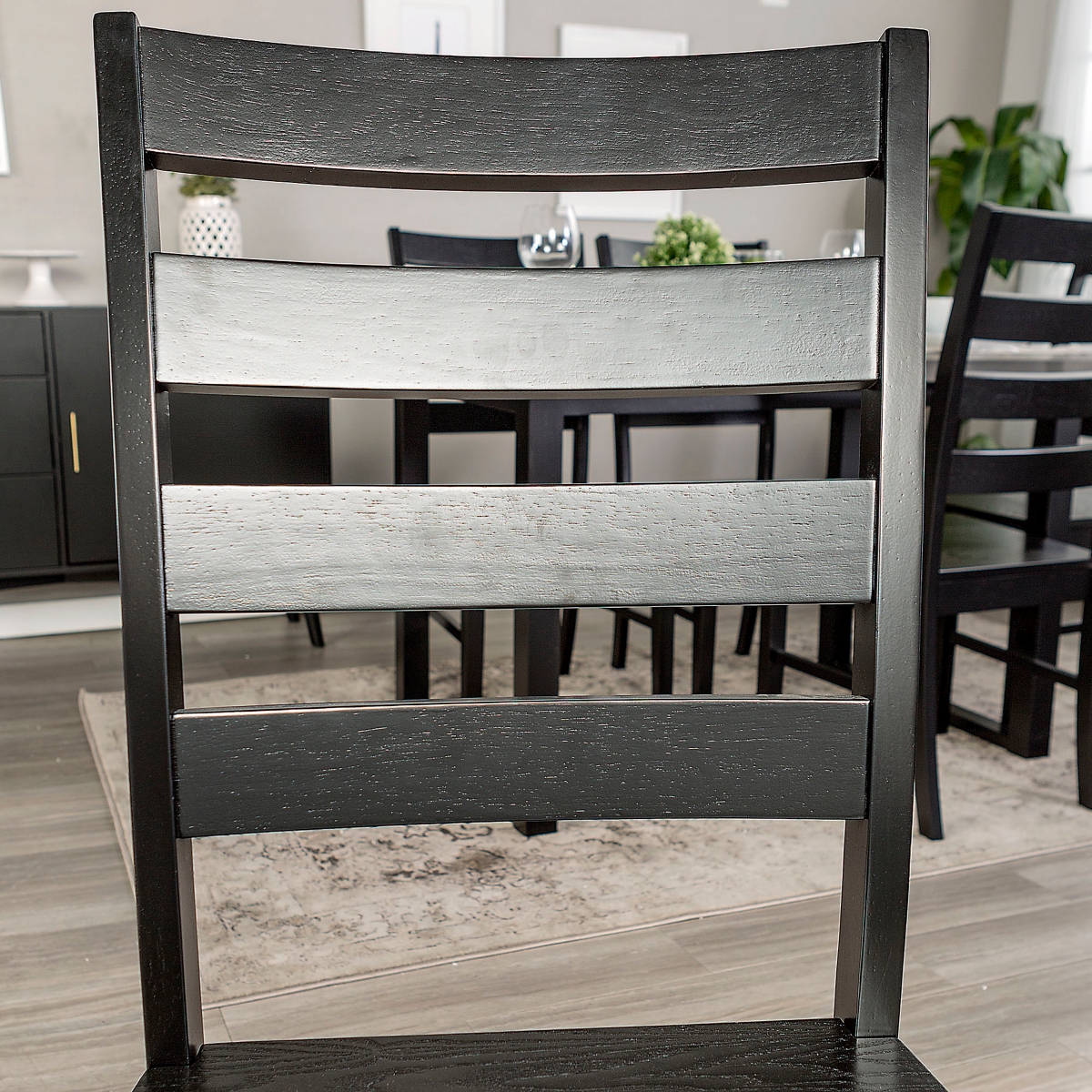 Wood Ladder Back Dining Chair, Set of 2 - Black