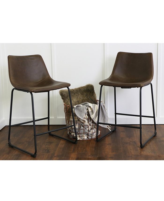 Walker Edison Faux Leather Dining Kitchen Counter Stools Set of 2