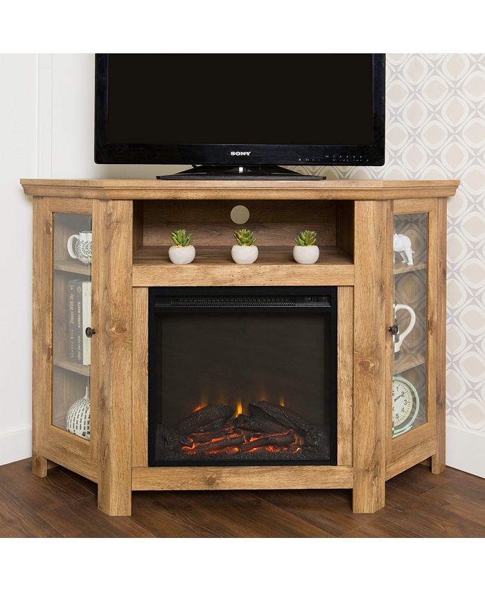 Walker Edison 48" Classic Traditional Wood Corner Fireplace Media TV