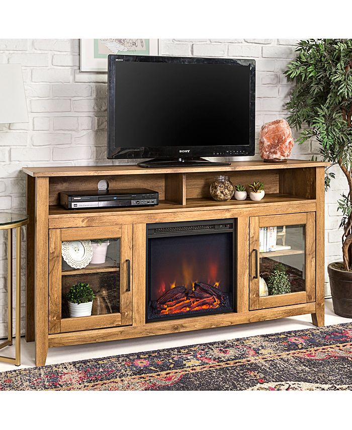 Walker Edison 58" Wood Highboy Fireplace Media TV Stand Console