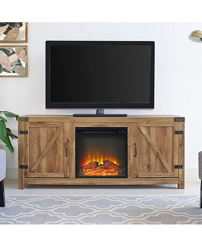 Walker Edison 58" Rustic Farmhouse Barn Door Fireplace TV Stand Storage
