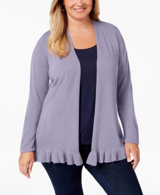 Karen Scott Plus Size Ruffled-Hem Cardigan Sweater, Created For Macy's ...