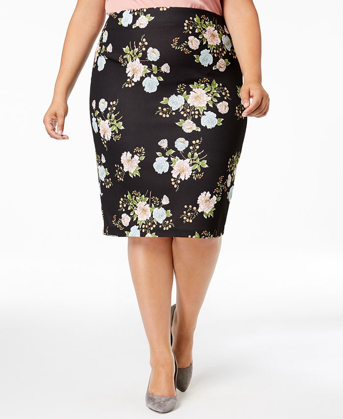ECI Plus Size Floral-Print Pencil Skirt & Reviews - Skirts - Plus Sizes ...
