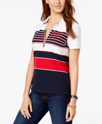 Tommy Hilfiger Striped Quarter-Zip Polo Shirt, Created for Macy's - Macy's