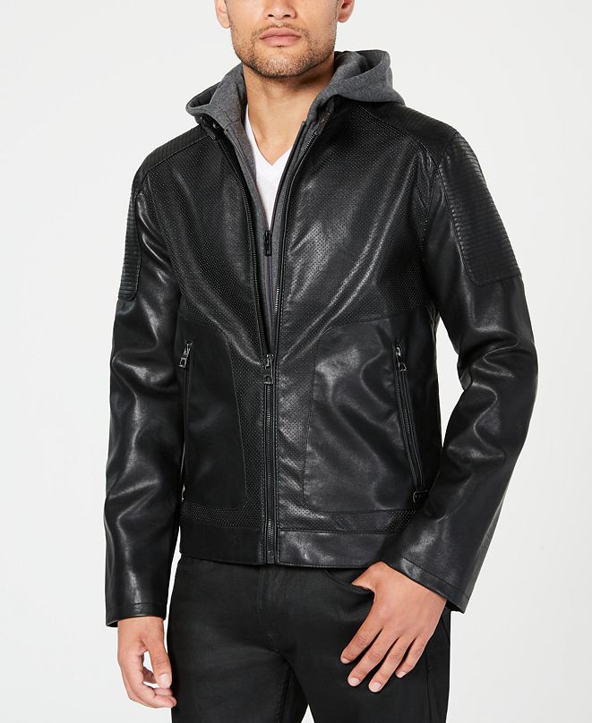 GUESS Men's Faux-Leather Moto Jacket with Removable Hood ... (661 x 808 Pixel)