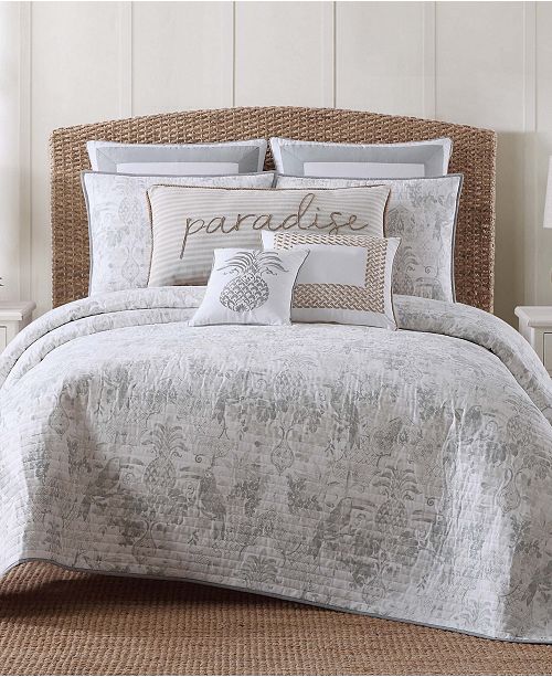 Oceanfront Resort Tropical Plantation Toile Twin Xl Quilt Set
