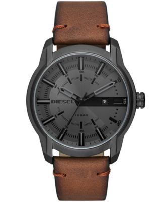 Diesel - Men's Brown Leather Strap Watch 51mm
