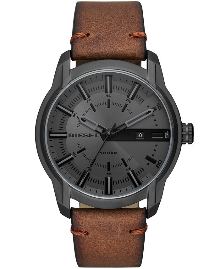 Diesel Men's Brown Leather Strap Watch 51mm Macy's