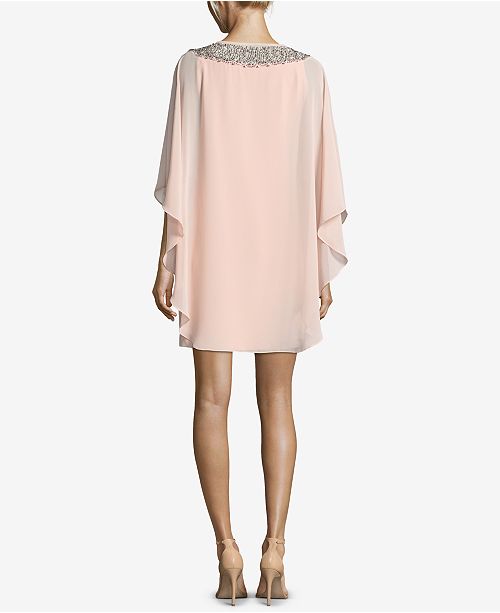 Xscape Women's Chiffon-Cape Embellished-Neck Dress Black Size 6