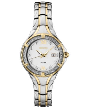 image of Seiko Women-s Solar Diamond Collection Diamond-Accent Two-Tone Stainless Steel Bracelet Watch 29mm