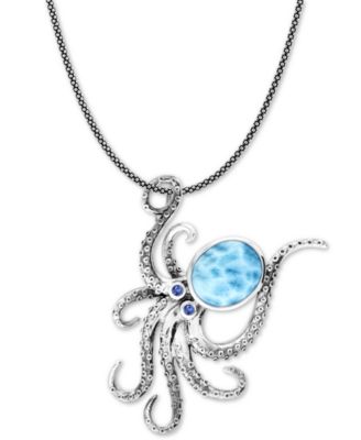 Marahlago - Larimar & Blue Spinel Octopus 21" Pendant Necklace in Sterling Silver