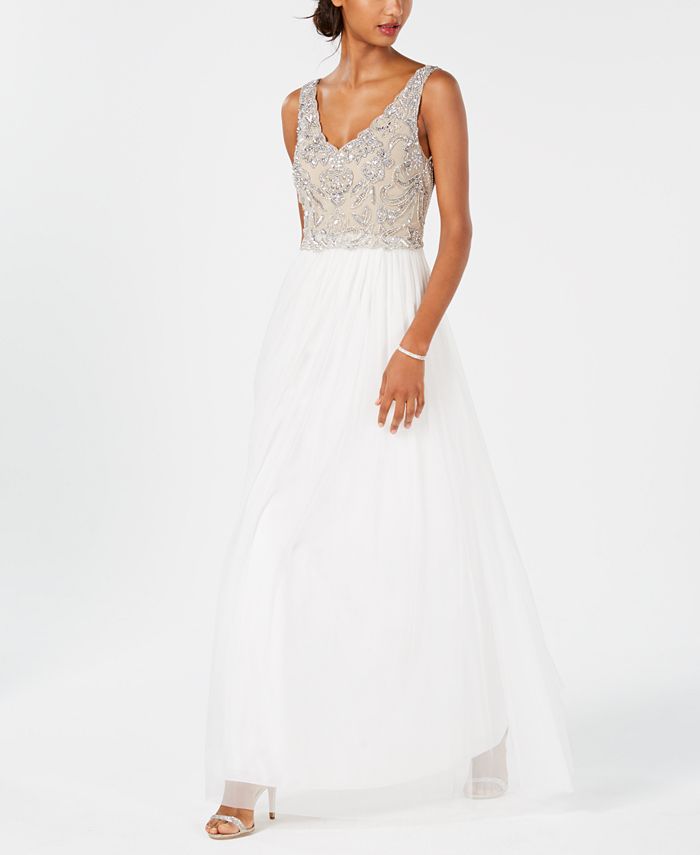 **Alluring Couture's Captivating V-Neck Beaded Gown: Elevate Your Elegance**