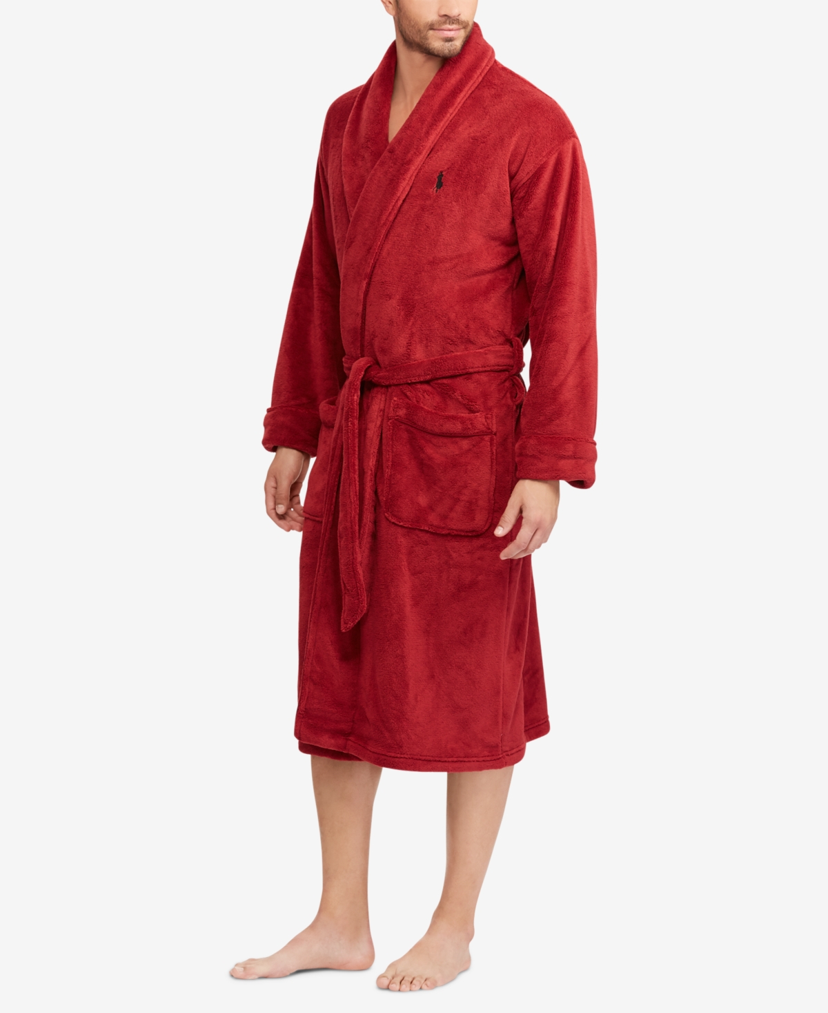 Polo Ralph Lauren Men's Microfiber Plush Shawl Collar Robe In Red