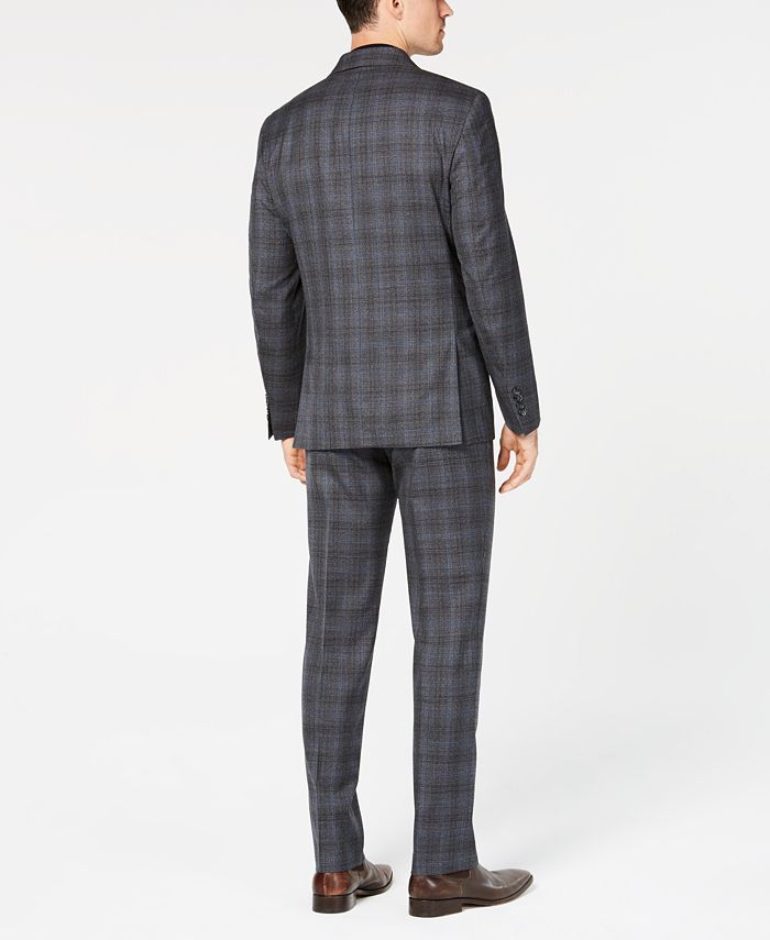 Calvin Klein Men's Slim-Fit Stretch Charcoal/Blue Plaid Suit - Macy's