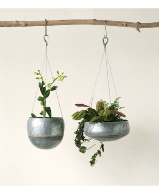 Round Galvanized Metal Hanging Planter, Silver and Gold - Macy's