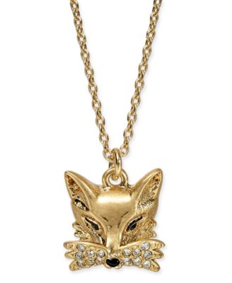 kate spade new york - Gold-Tone Pav&eacute; Fox Pendant Necklace, 16" + 3" extender
