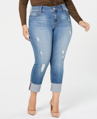 Seven7 Jeans - Trendy Plus Size Cuffed Slim-Straight-Leg Jeans