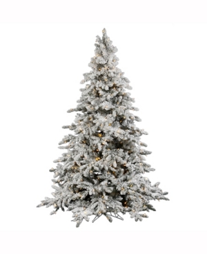 Vickerman 10  Flocked Utica Fir Artificial Christmas Tree  Warm White LED Lights - Snow Covered Faux Tree - Seasonal Indoor Home Decor