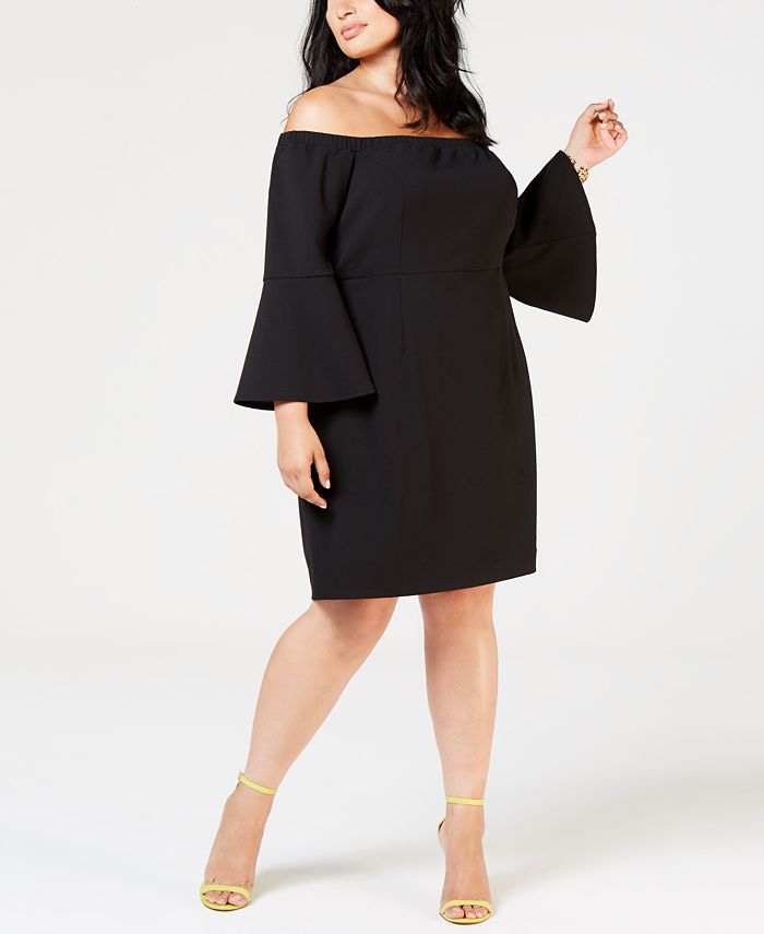 Betsey Johnson Plus Size Off the Shoulder Bell-Sleeve Sheath Dress - Macy's