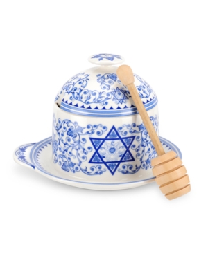 Spode Judaica, Honey Pot With Dipper In Blue