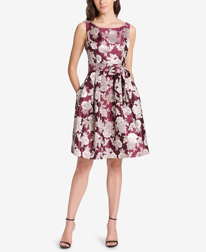 Jessica Howard Petite Floral Jacquard Fit & Flare Dress - Macy's