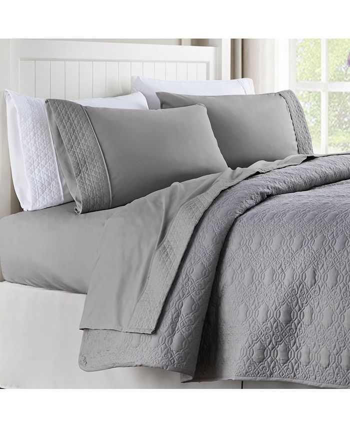 Cathay Home Inc. Quilted Hem King Microfiber Sheet Set & Reviews - Home ...