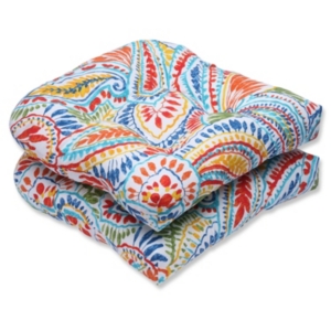Pillow Perfect Printed 19" X 19" Tufted Outdoor Chair Pad Seat Cushion 2-pack In Paisley Multi